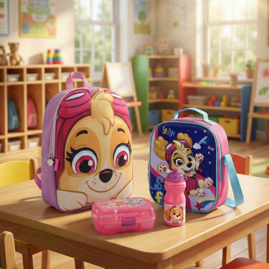 Combo Mochila Infantil 3D Face Skye + Lonchera Infantil 3D + Set 2Pcs Premium Porta Sándwich + Botella Paw Patrol