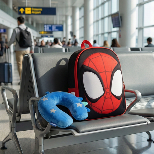 Combo Mochila Infantil 3D Face Spiderman + Cojín Para El Cuello Azul Infanti