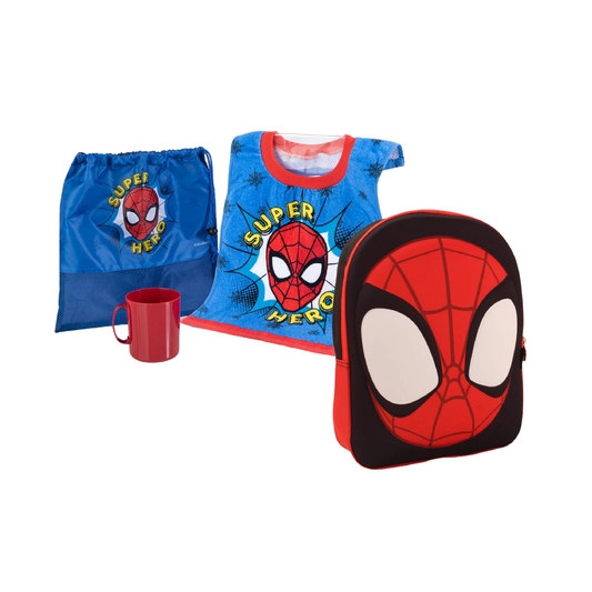 Combo Mochila Infantil 3D Face Spiderman + Toalla, Taza y Bolso