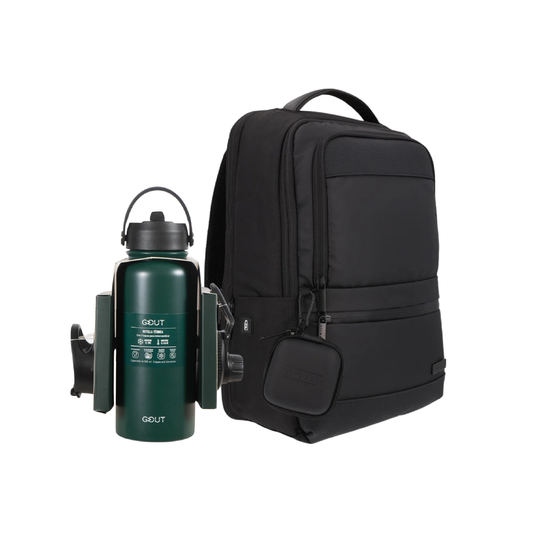 Combo Mochila Laptop Airpack Negra + Botella 950 Ml Gout - 3 Tapas Color Verde