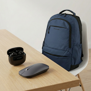 Combo Mochila Saxoline Cardiff Azul + Mouse Inalambrico + Audífonos Bluetooth