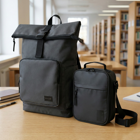 Combo Mochila Saxoline Preston Roll Top 35 L Black + Lonchera Térmica Saxoline Gourmet Negra