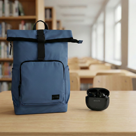 Combo Mochila Saxoline Preston Blue + Audífonos Bluetooth