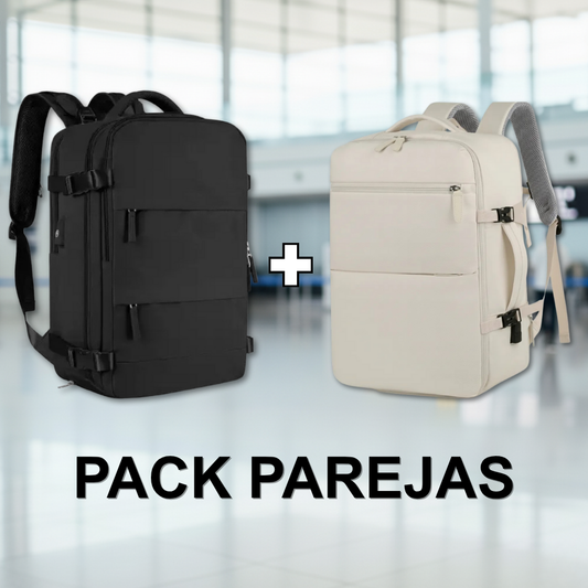 Combo: Mochila Viaje (Cabina Avión) 34L. Negro + Mochila Viaje Viral (Cabina Avión) 31L Premium Beige. Resistente al agua