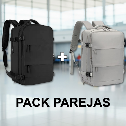 Combo: Mochila Viaje (Cabina Avión) 34L. Negro. + Mochila Viaje Viral 31L Premium Grey. Resistente al agua.