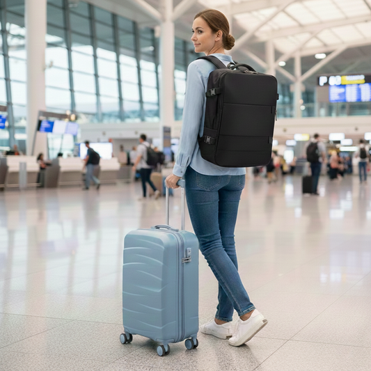 Combo Maleta (S) Light Blue y Mochila Viaje Viral Cabina 40L Black