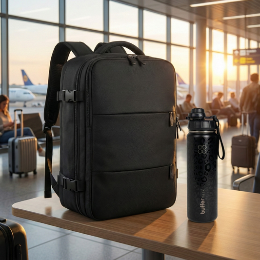 Combo Travel BLACK: Mochila Viaje Viral 40L+ Botella 700ml BUFFER