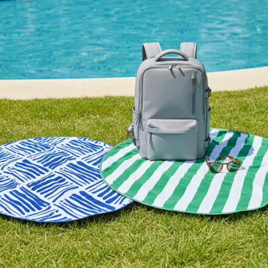 Combo: Mochila Viaje Viral Grey + Toalla de Playa Redonda 150 cm. Colores surtido + Lentes de Sol Rotter & Krauss M2