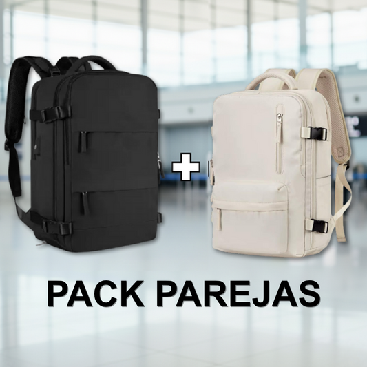 Combo: Mochila Viaje (Cabina Avión) 40L. Negro + Mochila Viaje Viral (Cabina Avión) 31L Premium Beige.