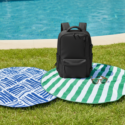 Combo: Mochila Viaje Viral (Cabina Avión) 31L Black. + Toalla de Playa Redonda 150cm. 2 Colores (surtida). + Lentes de Sol Rotter & Krauss M2