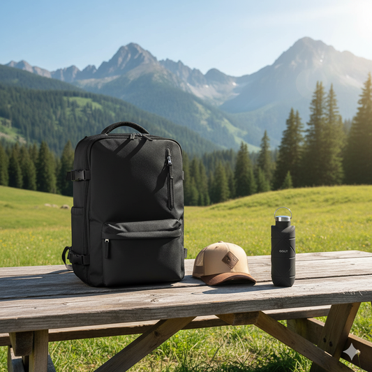 Combo 50% OFF: Mochila Viaje Viral (Cabina Avión) 31L Black + Jockey Llaima Maipo Beige + Botella Plegable Gout 700Ml Negra