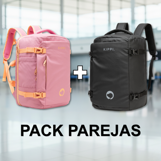 Combo: Mochila de Viaje Cabina. Resistente al Agua. 45 L Kippi Negro + Mochila de Viaje Viral Cabina 45L. Kippi Rosada. Resistente al Agua