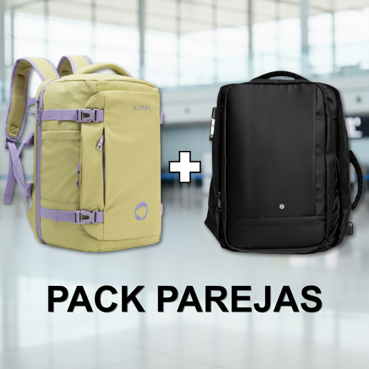 Combo 2 Mochilas de Viaje: 1 Mochila 45L. Kippi Pistacho +  1 Mochila 30L Sleve Negro