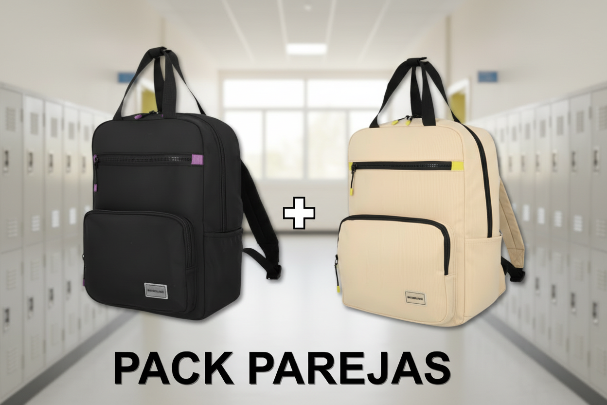 Combo Mochilas Collins Negra Beige | Tienda Copec