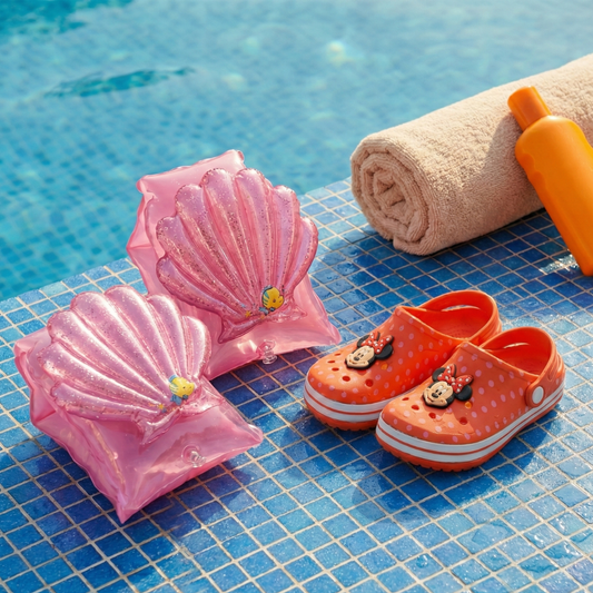 Combo Sandalia Zueco Niña Minnie Rojo y Alitas Flotadoras Niños 3D Ariel