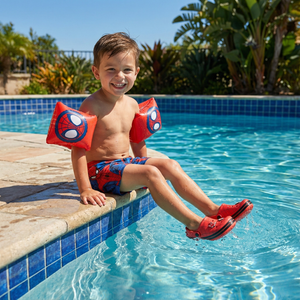 Combo Sandalia Zueco Niño Spiderman Rojo y Alitas Flotadoras Niños 3D Spiderman