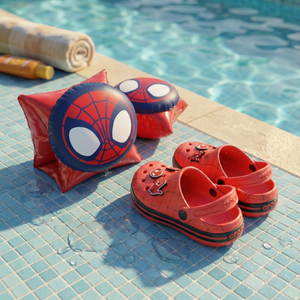 Combo Sandalia Zueco Niño Spiderman Rojo y Alitas Flotadoras Niños 3D Spiderman