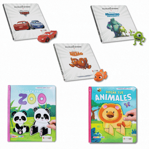 Combo: Sets de Libros Cars 1 +  Buscando A Nemo + Monsters University (Incluyen figuras) + Diseña Tus Animales + Diseña Tu Propio Zoo