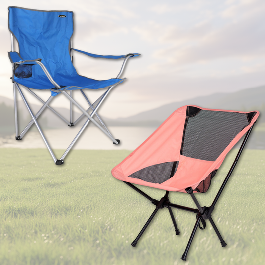 Combo: Silla Plegable Apoyabrazos Azul Outback + Silla Camping Plegable Coral