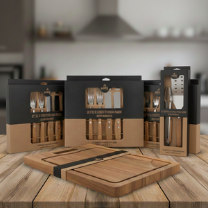 Combo Tabla De Madera De Acacia. 8 Cubiertos Asado. Espatula Y Pinza Para Asado.