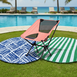 Combo: Silla Camping Plegable Coral + Toalla de Playa Redonda 150 cm. Colores surtidos.