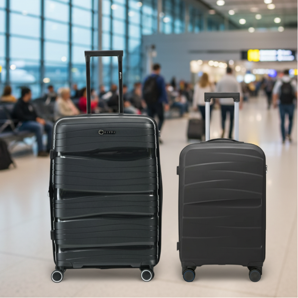 Combo 2 Maletas. Maleta Kippi (L) Rígida Wavy Negro y Maleta de Cabina (S) Grafito