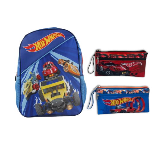 Combo Mochila Infantil Hot Wheel + EstucheHot Wheels  Doble Cierre (Surtido)