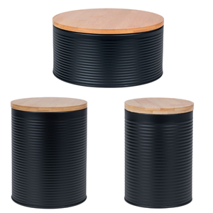 Combo: Frasco Metal Tapa Bambú 21.5X10Cm Negro + Frasco Metal Tapa Bambú 14.5X18Cm Negro + Frasco Metal Tapa Bambú 11X15Cm Negro