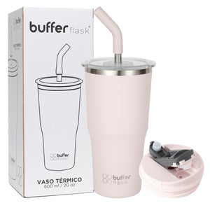 Mug Vaso Térmico Buffer Roques 600 ml + 2 Tapas Pinky