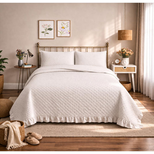 Cubrecama Quilt Reversible 2 Plazas Queen Deluxe White Martiné