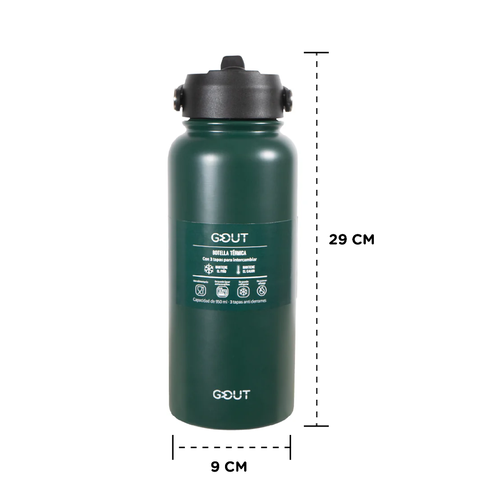 Botella Térmica 950 Ml Gout - 3 Tapas Color Verde