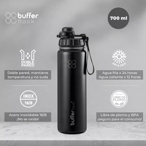 Botella Térmica Buffer Acero Inoxidable 950ml +4 Tapas Negro