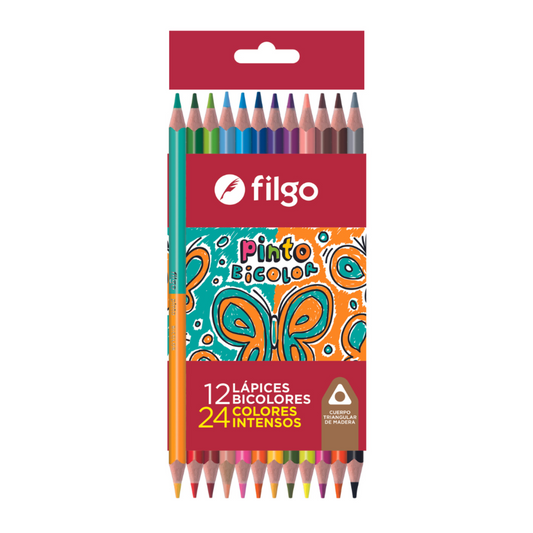Lápices colores de madera Bicolor Pinto / Estuche 12