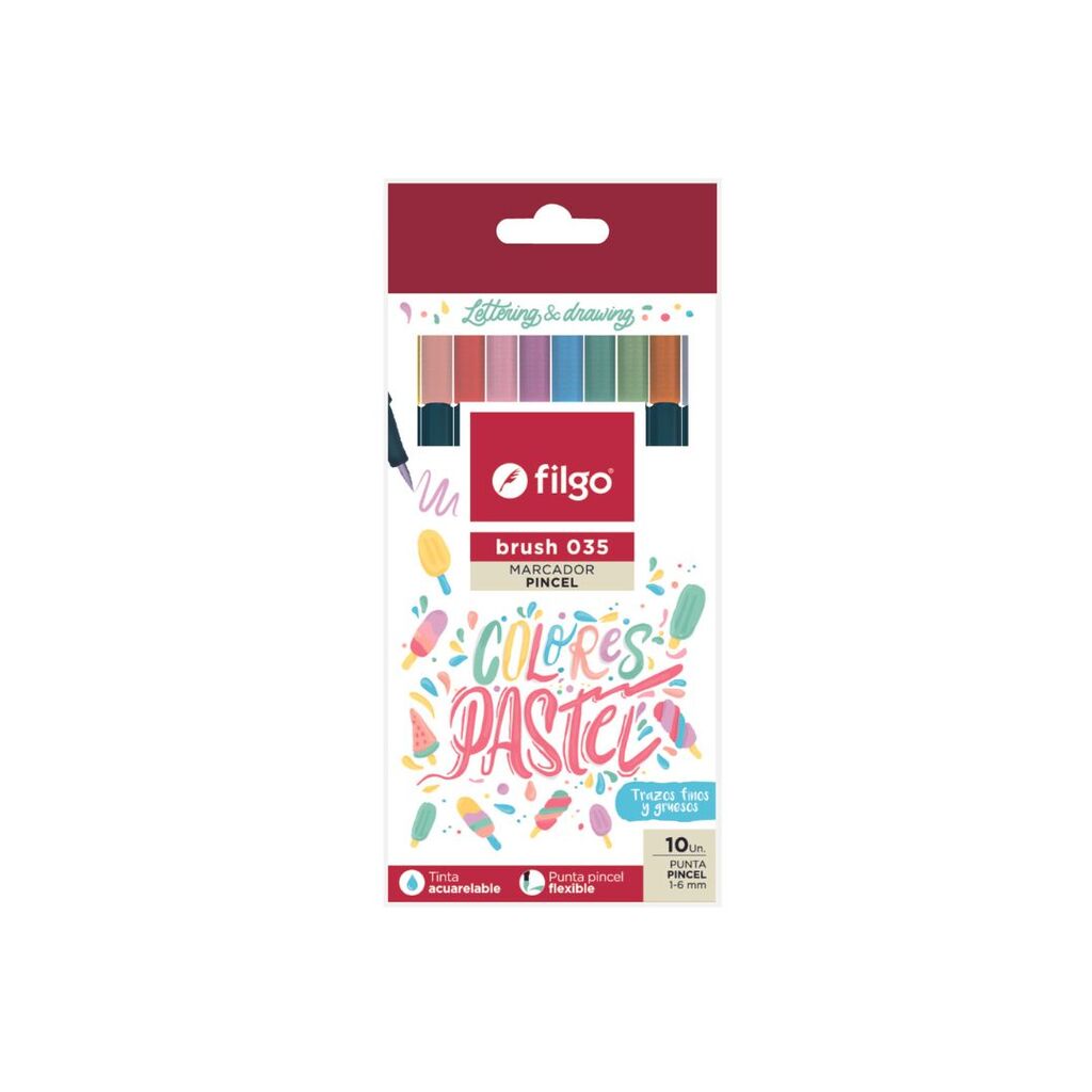 Marcador Brush Pen 035 / Estuche 10 pastel 