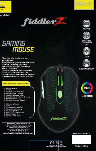 Mouse Gamer 6D con Luces RGB Fiddler Z