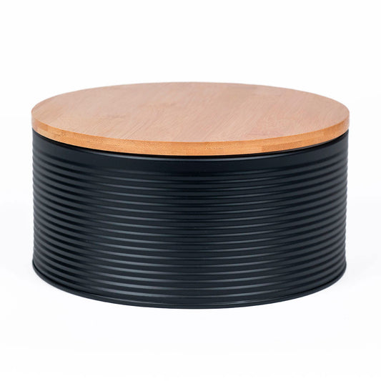 Frasco Metal Tapa Bambú 21.5X10Cm Negro