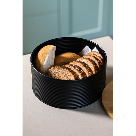 Frasco Metal Tapa Bambú 21.5X10Cm Negro