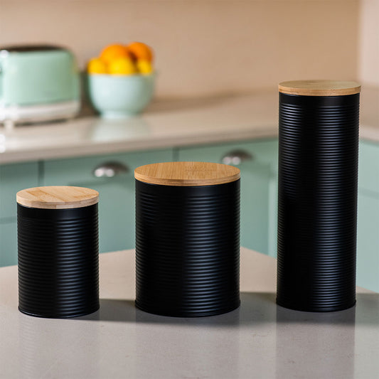 Frasco Metal Tapa Bambú 11X15Cm Negro