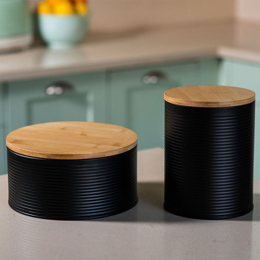 Frasco Metal Tapa Bambú 21.5X10Cm Negro