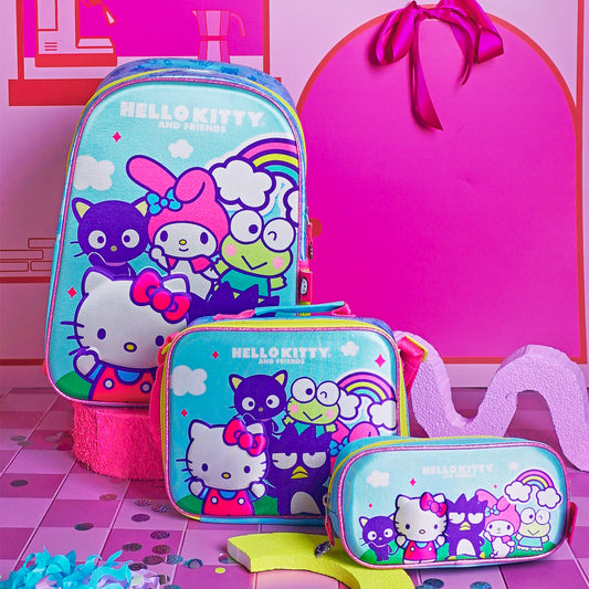 Pack 3 En 1 Mochila, Lonchera Y Estuche Hello Kitty Celeste