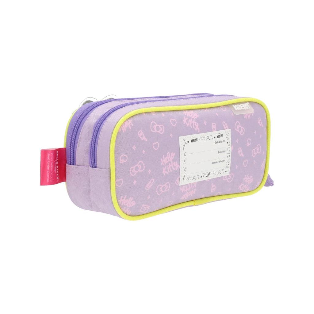 Estuche Portatodo Hello Kitty Kuromi Rebel 3D - Doble Compartimento, 22x10cm, Malva | Para Colegio, Lápices