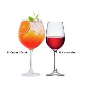Combo 24 Copas Cristal:  12 Copas Cóctel + 12 Copas Vino