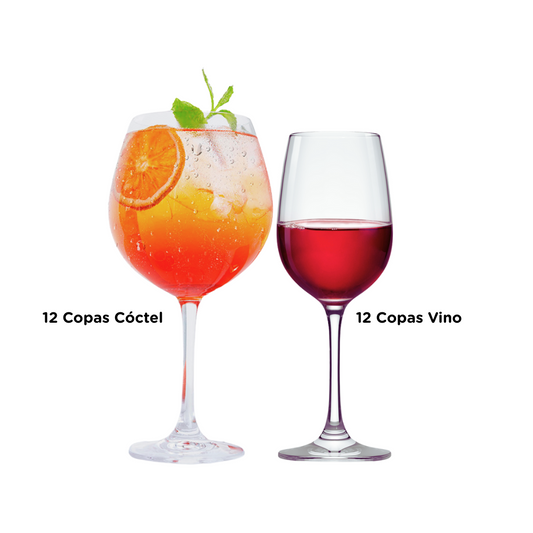 Combo 12 Copas 50% OFF.  3 Pack de 4 Copas Cóctel + 2 Pack de 6 Copas Vino