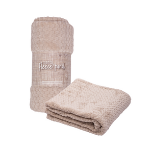 Combo Mantas Fleece Panal y Stripes 125x150 cm Beige, Gris Oscuro, Ecru y Gris