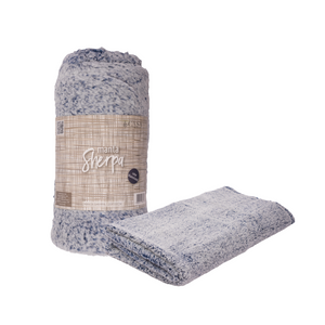 Manta Sherpa Azul Jaspeado + Pantufla Azul Llaima