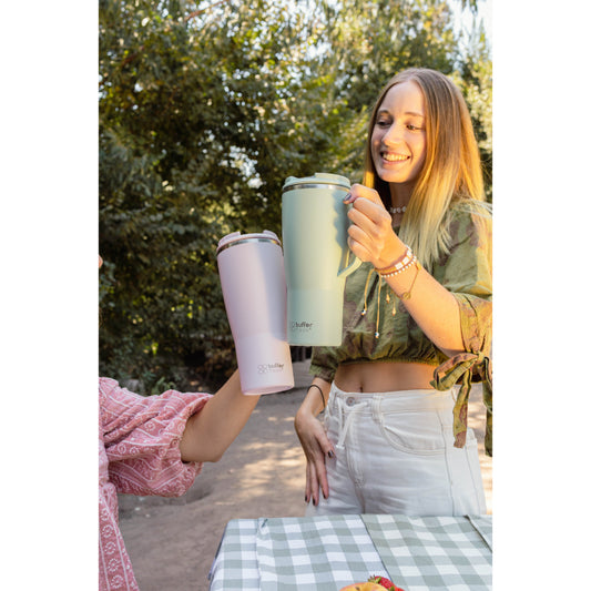 Mug Vaso Térmico Buffer Roques 1Lt + 2 Tapas Sage Green