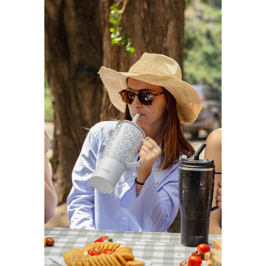 Mug Vaso Térmico Buffer Roques 1Lt + 2 Tapas Ice Leopardo