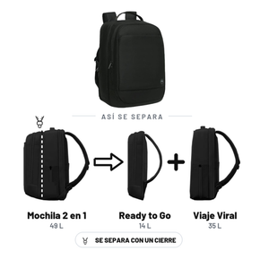 Mochila de Viaje Viral 2 en 1 XL Lauca. Expandible 49L. Black