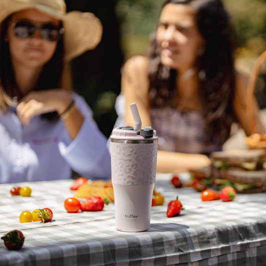 Mug Vaso Térmico Roques 750ml Acero Inox Agua Fría y Caliente Pinky Leopard