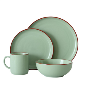 Set de Loza Cerámica 16 Piezas Crema Borde Coffee Decoexpress